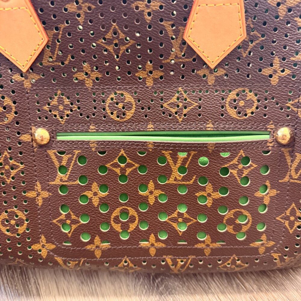 Louis Vuitton Brown Monogram Perforated Tote with Green Trim - Picture 12 of 12